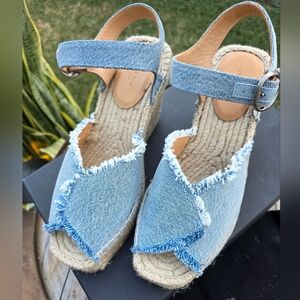rag & bone Santiago Light Blue Denim Espadrille Wedges, Size 41